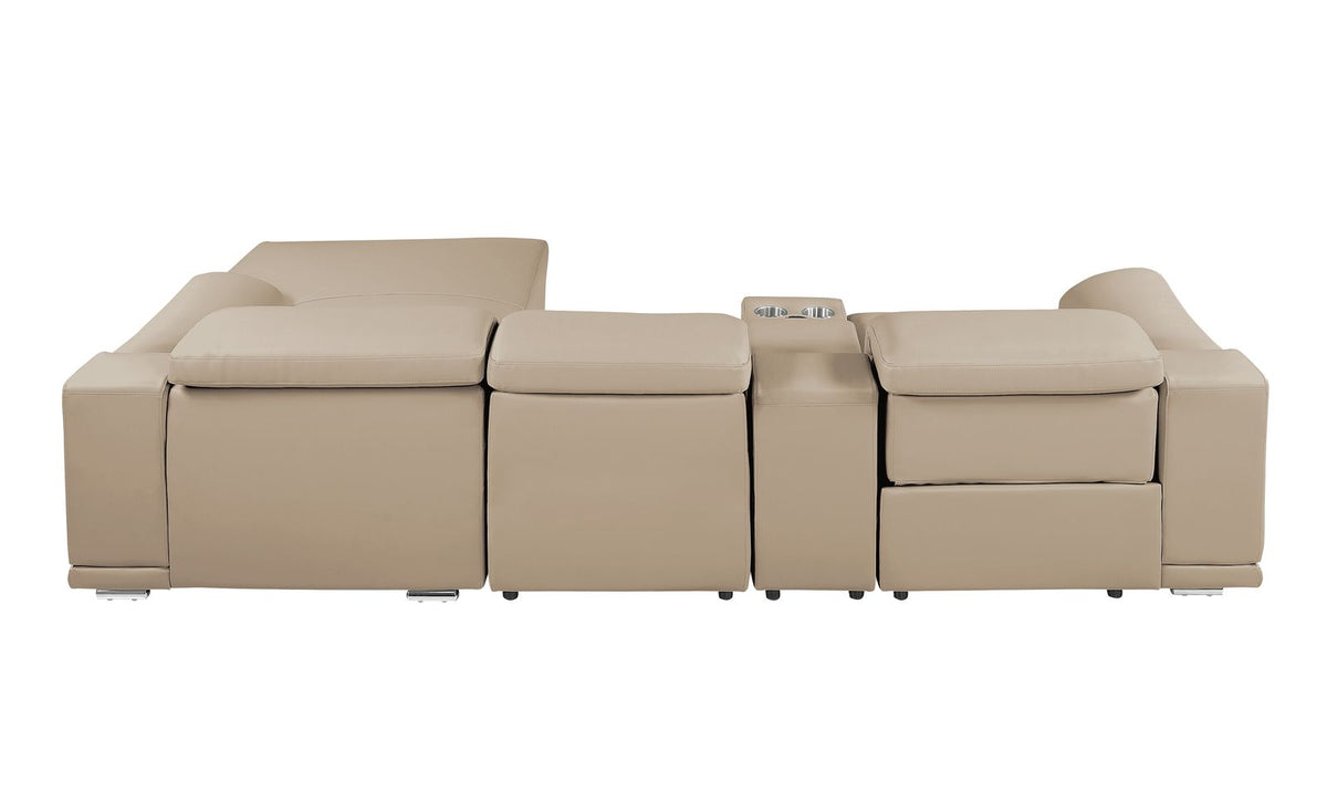 DivanItalia Beige Italian Leather 4-Piece Power Reclining Sectional with Chaise – 9762BEI-4PC-CH