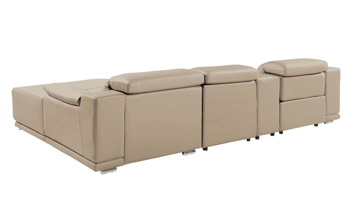DivanItalia Beige Italian Leather 4-Piece Power Reclining Sectional with Chaise – 9762BEI-4PC-CH