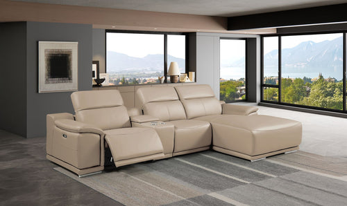 DivanItalia Beige Italian Leather 4-Piece Power Reclining Sectional with Chaise – 9762BEI-4PC-CH
