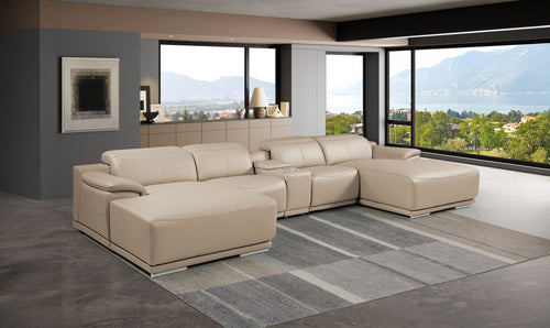 DivanItalia Beige Italian Leather 5-Piece Sectional Sofa with Double Chaise – 9762BG-5PC-2CH