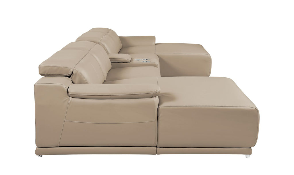 DivanItalia Beige Italian Leather 5-Piece Sectional Sofa with Double Chaise – 9762BG-5PC-2CH