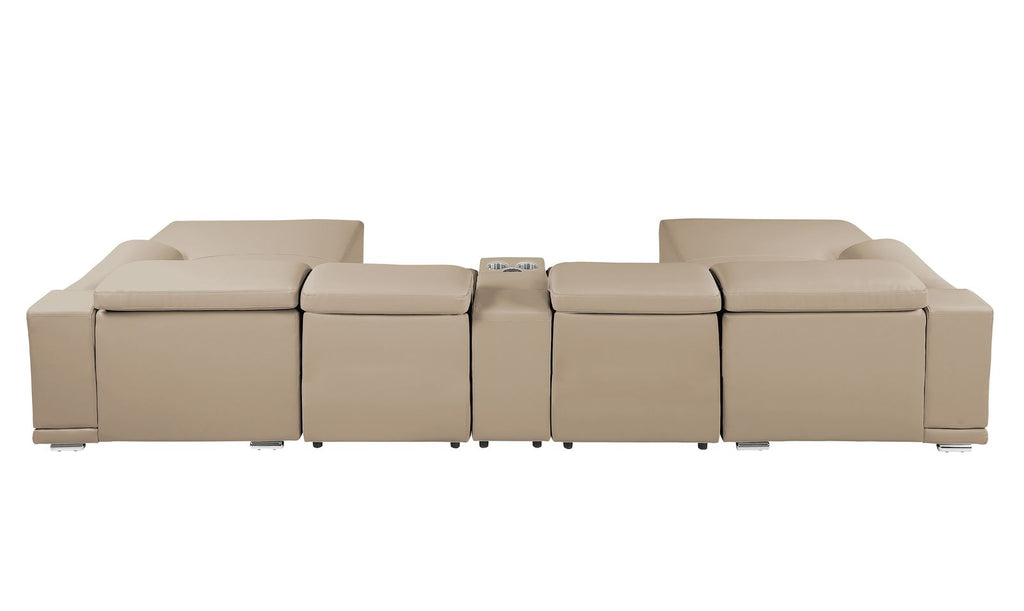 DivanItalia Beige Italian Leather 5-Piece Sectional Sofa with Double Chaise – 9762BG-5PC-2CH