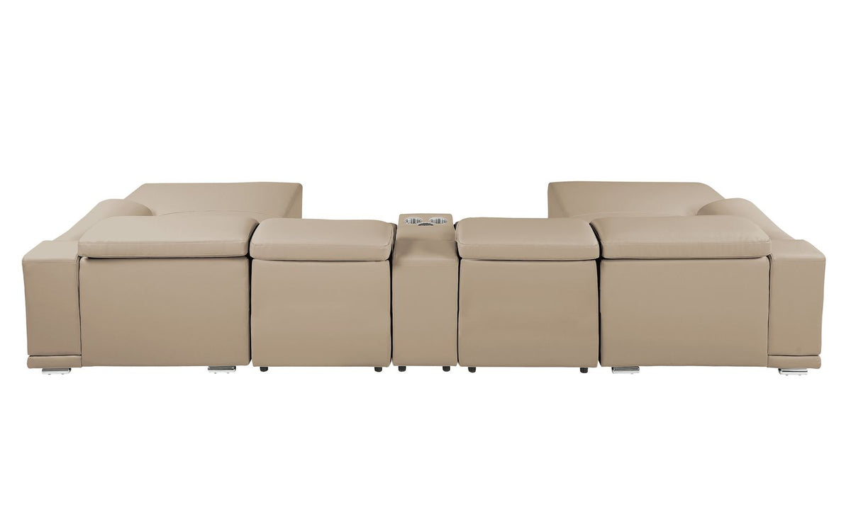 DivanItalia Beige Italian Leather 5-Piece Sectional Sofa with Double Chaise – 9762BG-5PC-2CH