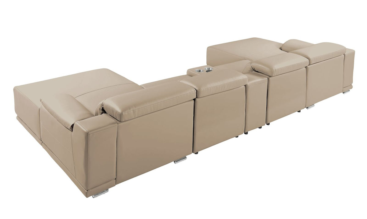DivanItalia Beige Italian Leather 5-Piece Sectional Sofa with Double Chaise – 9762BG-5PC-2CH