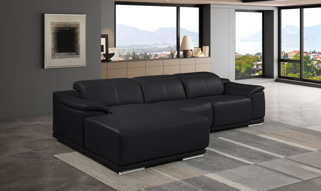 DivanItalia Black Italian Leather 3-Piece Power Reclining Sectional with Chaise – 9762BLK-3PC-CH
