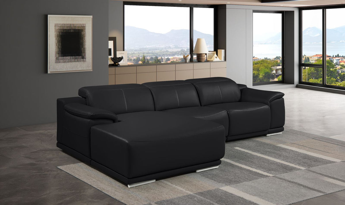 DivanItalia Black Italian Leather 3-Piece Power Reclining Sectional with Chaise – 9762BLK-3PC-CH