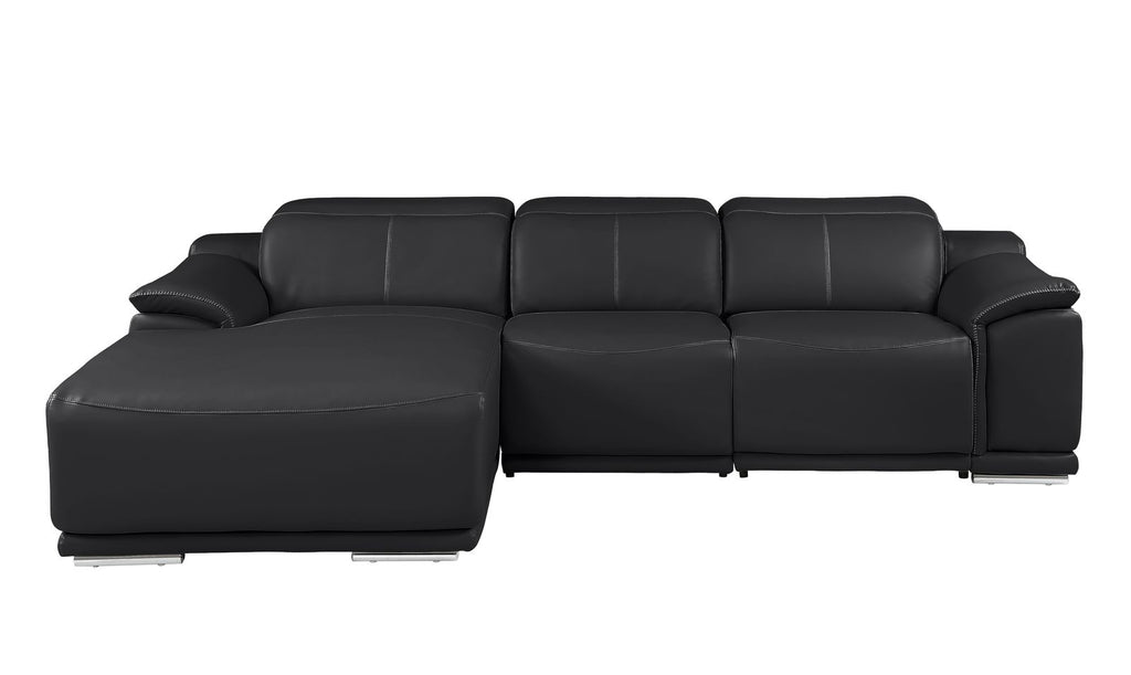 DivanItalia Black Italian Leather 3-Piece Power Reclining Sectional with Chaise – 9762BLK-3PC-CH