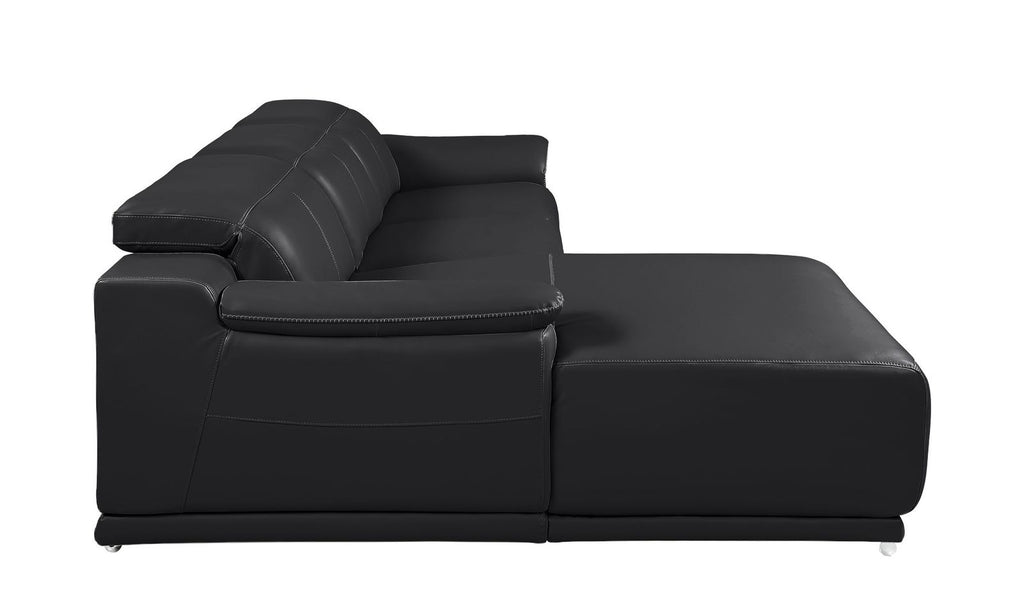 DivanItalia Black Italian Leather 3-Piece Power Reclining Sectional with Chaise – 9762BLK-3PC-CH