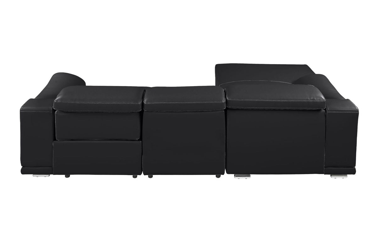 DivanItalia Black Italian Leather 3-Piece Power Reclining Sectional with Chaise – 9762BLK-3PC-CH