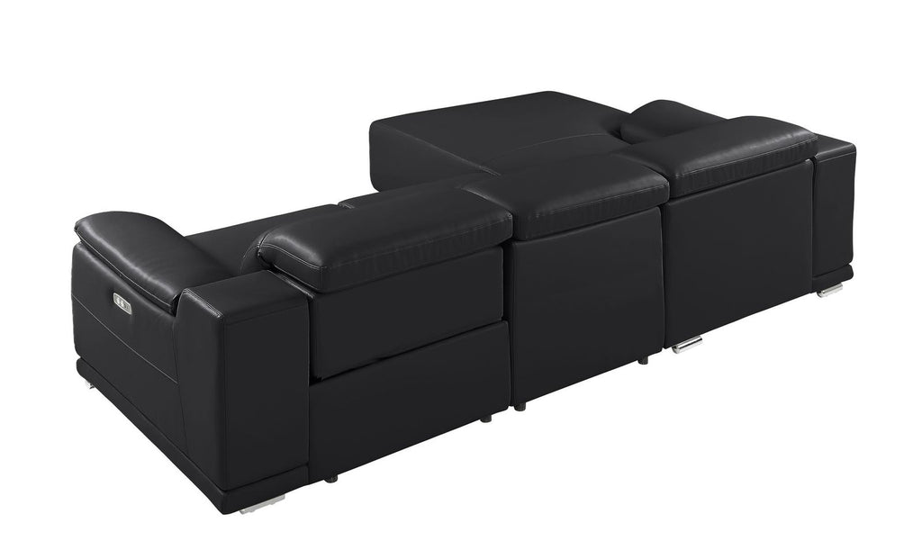 DivanItalia Black Italian Leather 3-Piece Power Reclining Sectional with Chaise – 9762BLK-3PC-CH