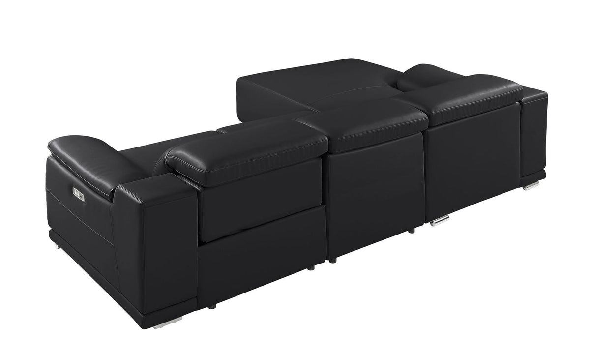 DivanItalia Black Italian Leather 3-Piece Power Reclining Sectional with Chaise – 9762BLK-3PC-CH