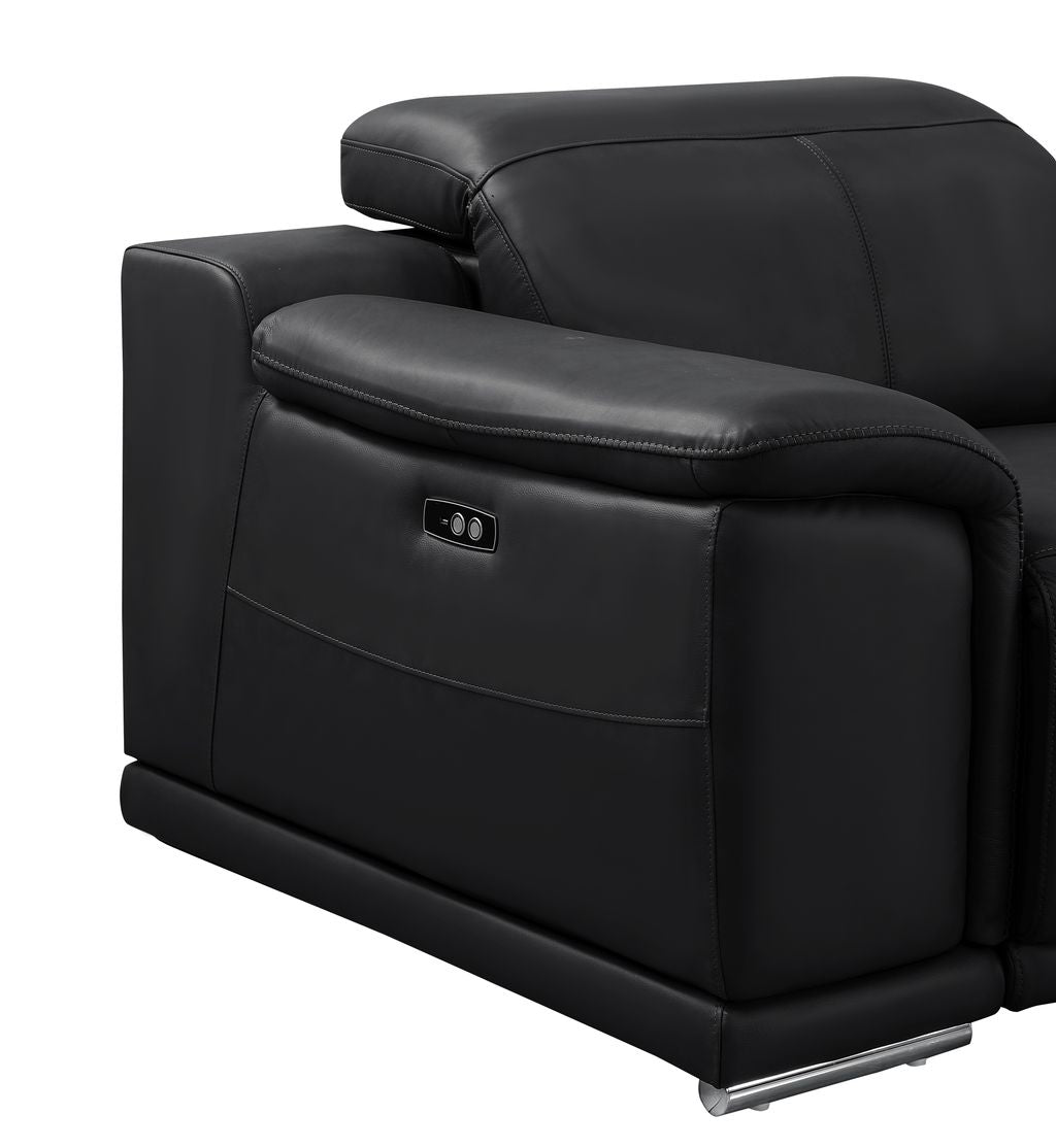 DivanItalia Black Italian Leather 3-Piece Power Reclining Sectional with Chaise – 9762BLK-3PC-CH
