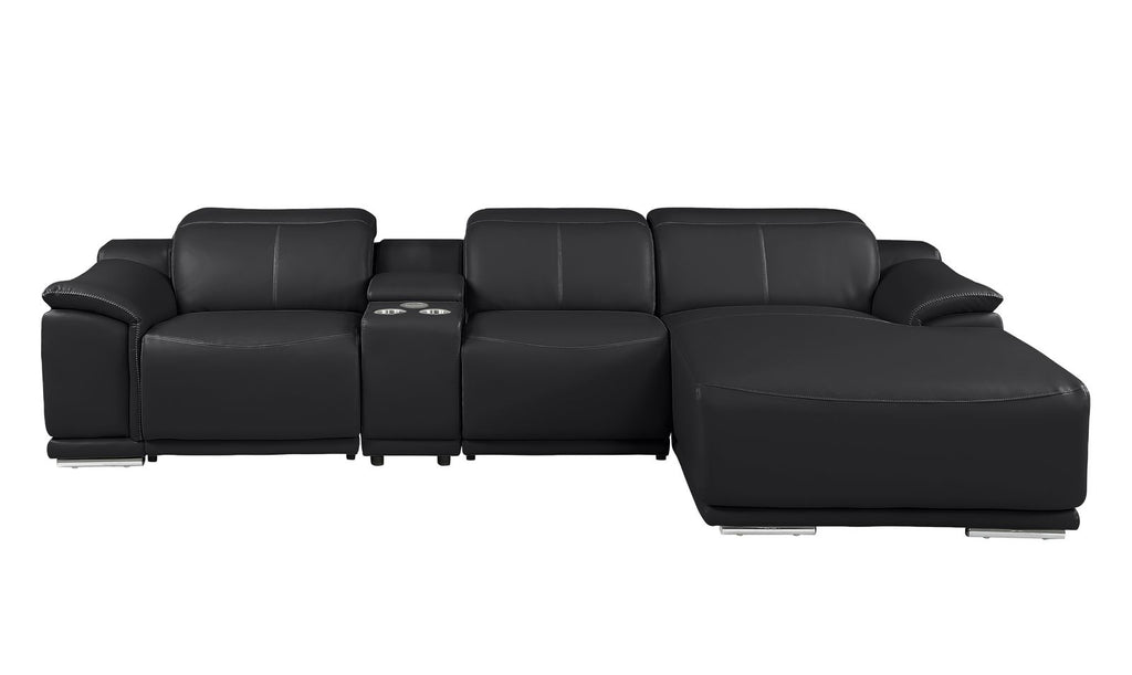 DivanItalia Black Italian Leather 4-Piece Power Reclining Sectional with Chaise – 9762BLK-4PC-CH
