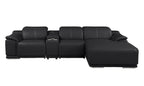 DivanItalia Black Italian Leather 4-Piece Power Reclining Sectional with Chaise – 9762BLK-4PC-CH