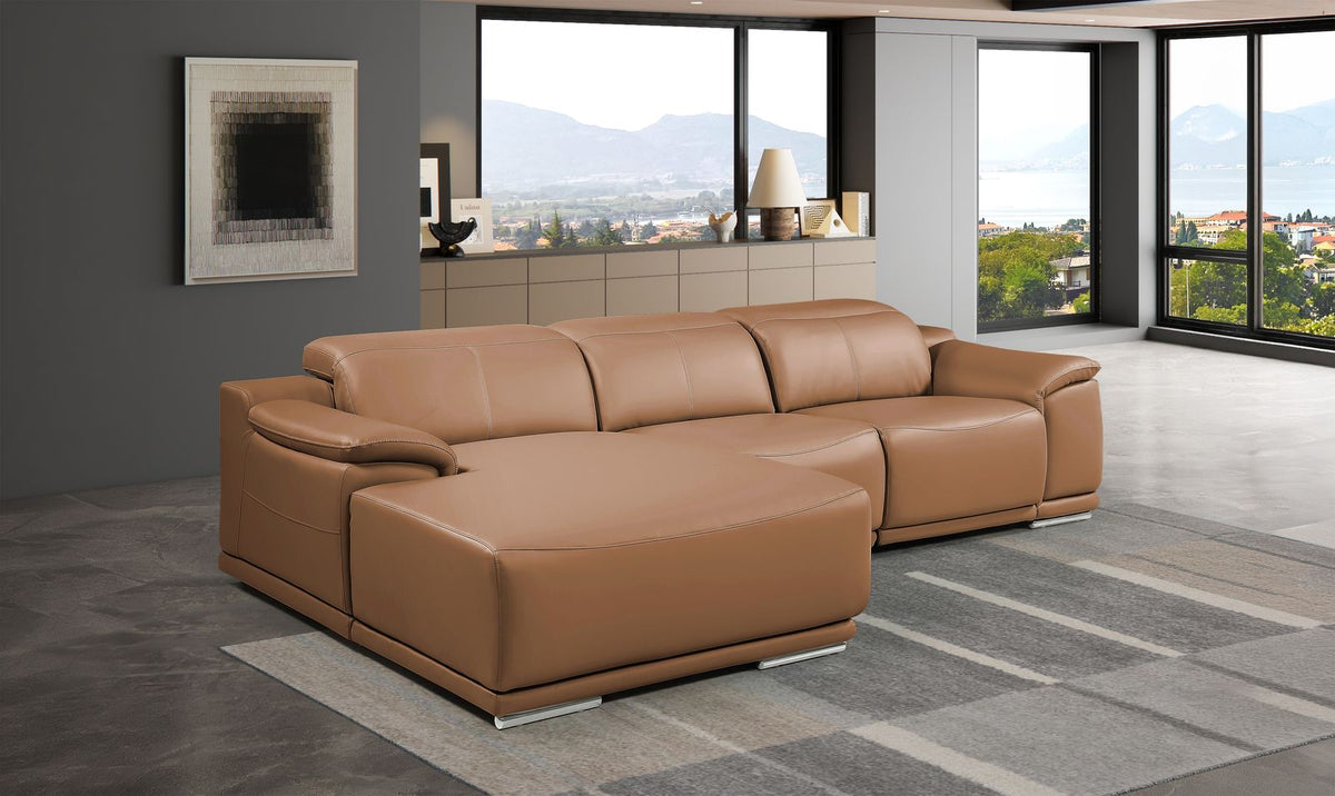 DivanItalia Cognac Italian Leather 3-Piece Power Reclining Sectional with Chaise – 9762CG-3PC-CH