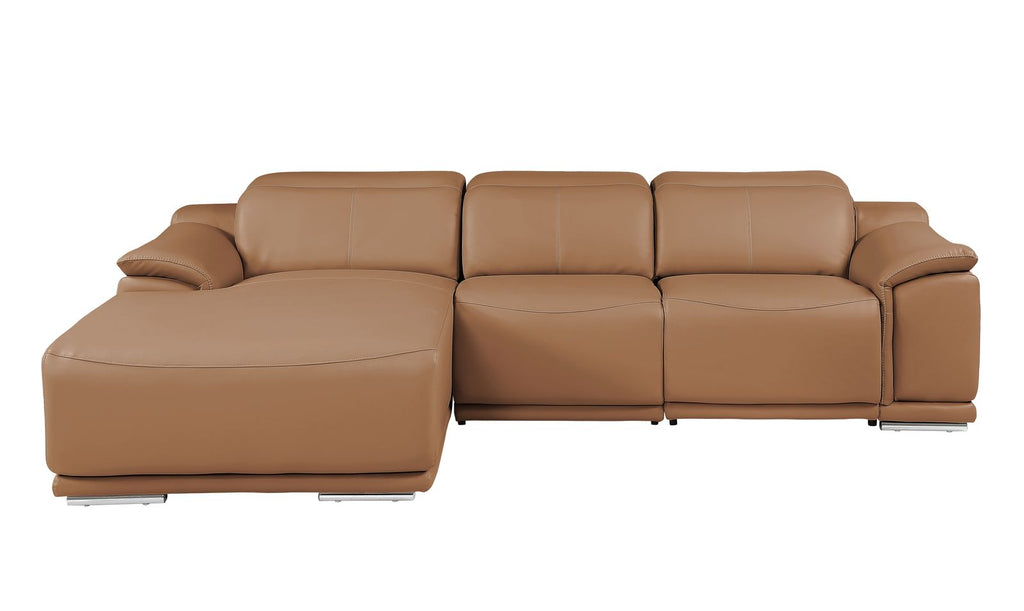DivanItalia Cognac Italian Leather 3-Piece Power Reclining Sectional with Chaise – 9762CG-3PC-CH