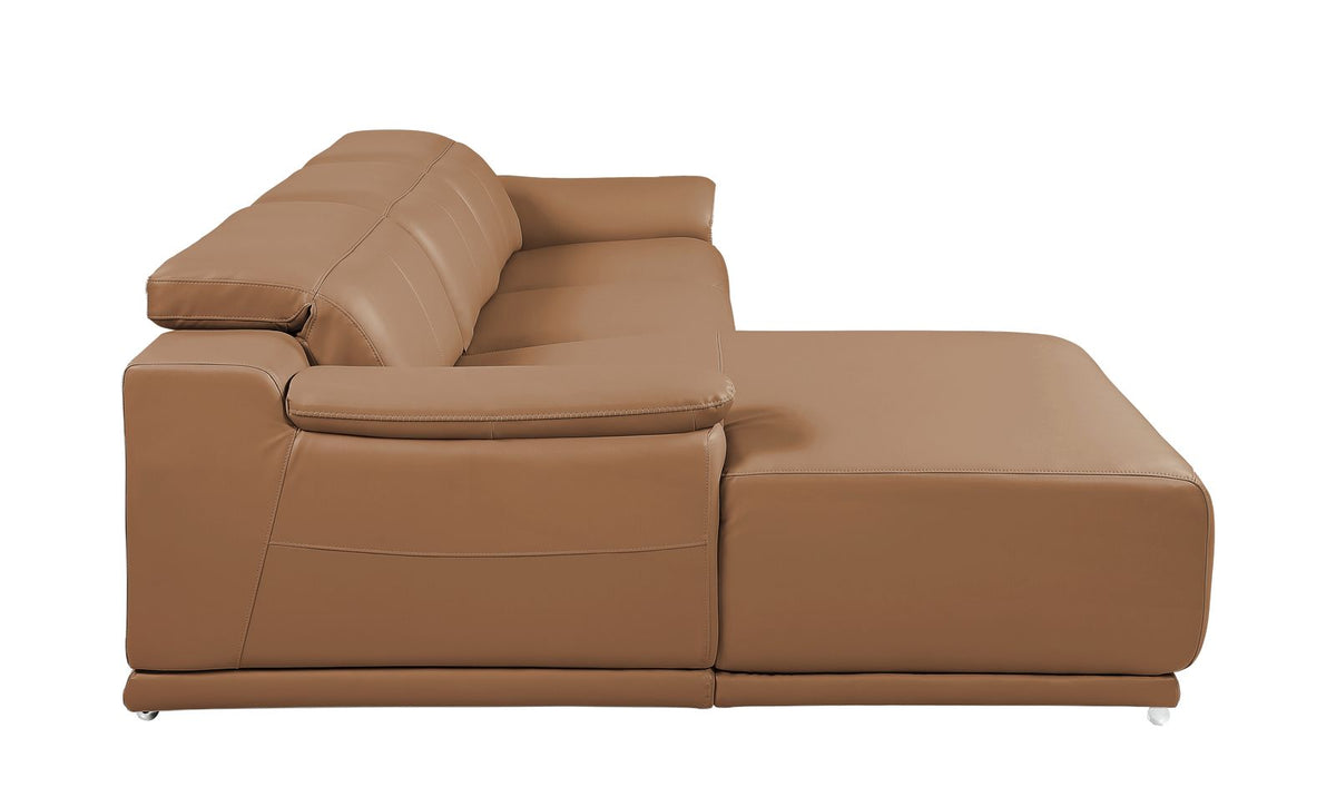 DivanItalia Cognac Italian Leather 3-Piece Power Reclining Sectional with Chaise – 9762CG-3PC-CH