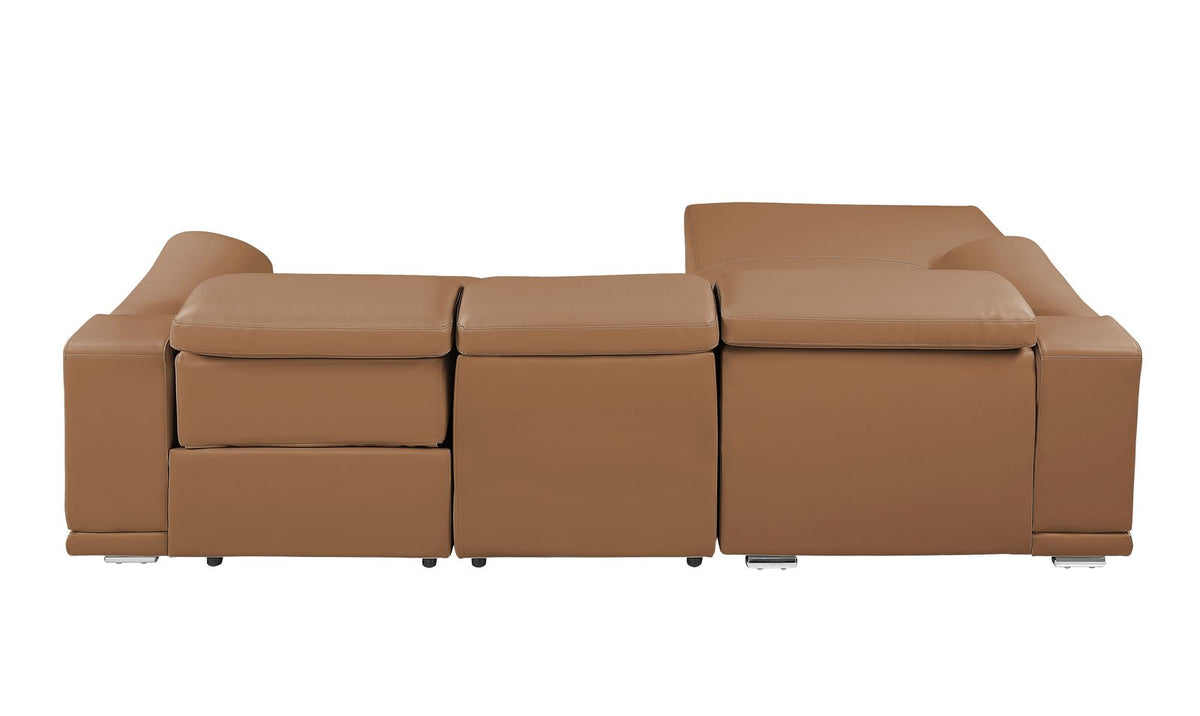 DivanItalia Cognac Italian Leather 3-Piece Power Reclining Sectional with Chaise – 9762CG-3PC-CH