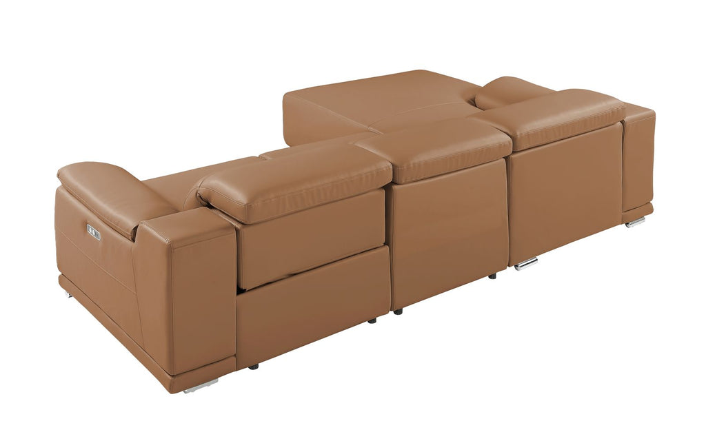 DivanItalia Cognac Italian Leather 3-Piece Power Reclining Sectional with Chaise – 9762CG-3PC-CH
