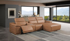 DivanItalia Cognac Italian Leather 4-Piece Power Reclining Sectional with Chaise – 9762CG-4PC-CH