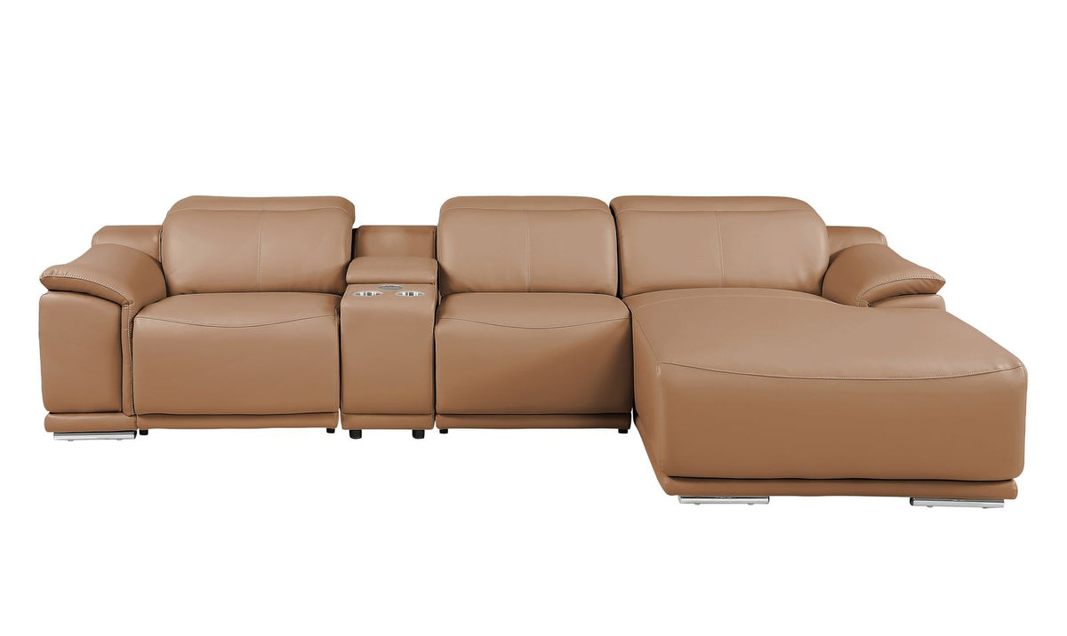 DivanItalia Cognac Italian Leather 4-Piece Power Reclining Sectional with Chaise – 9762CG-4PC-CH