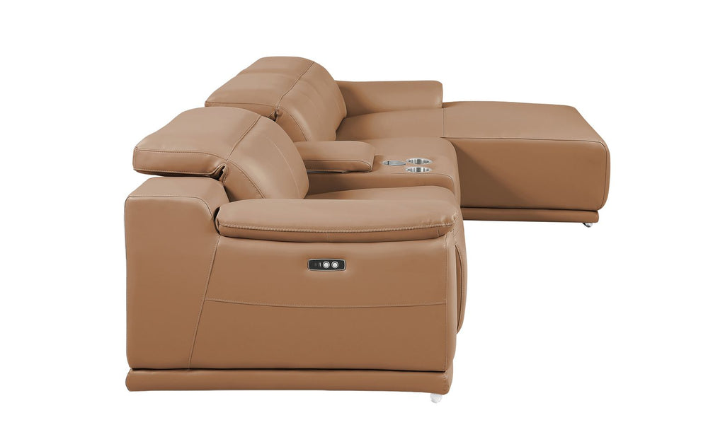 DivanItalia Cognac Italian Leather 4-Piece Power Reclining Sectional with Chaise – 9762CG-4PC-CH