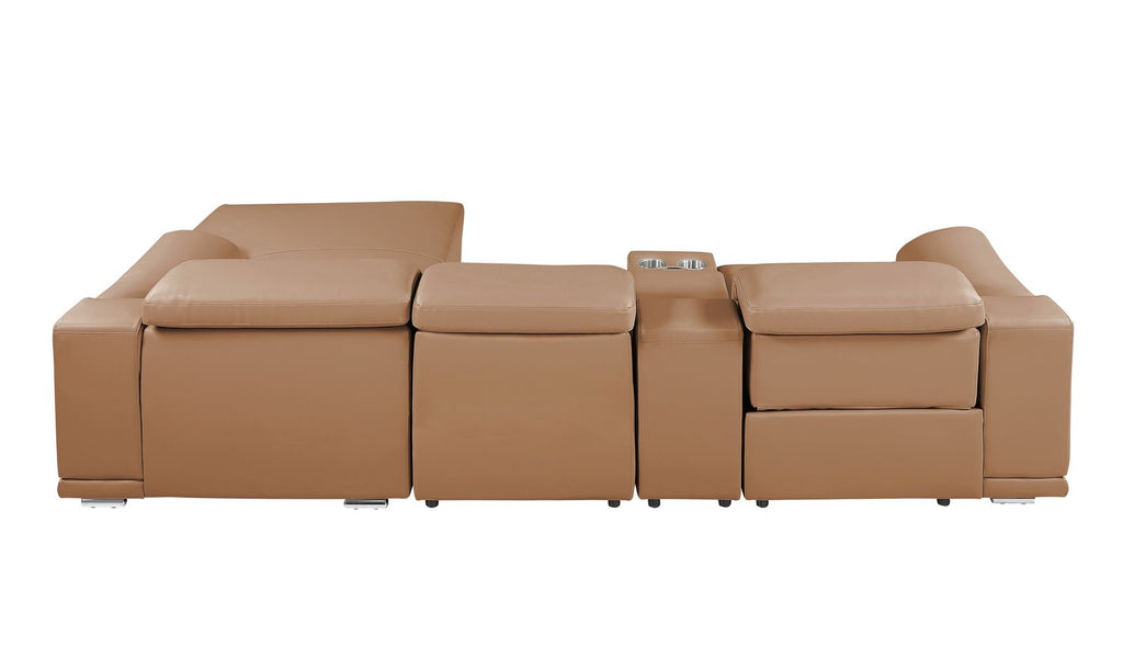 DivanItalia Cognac Italian Leather 4-Piece Power Reclining Sectional with Chaise – 9762CG-4PC-CH