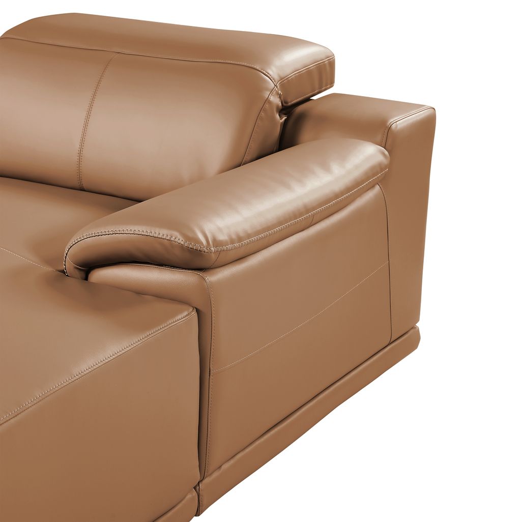 DivanItalia Cognac Italian Leather 4-Piece Power Reclining Sectional with Chaise – 9762CG-4PC-CH