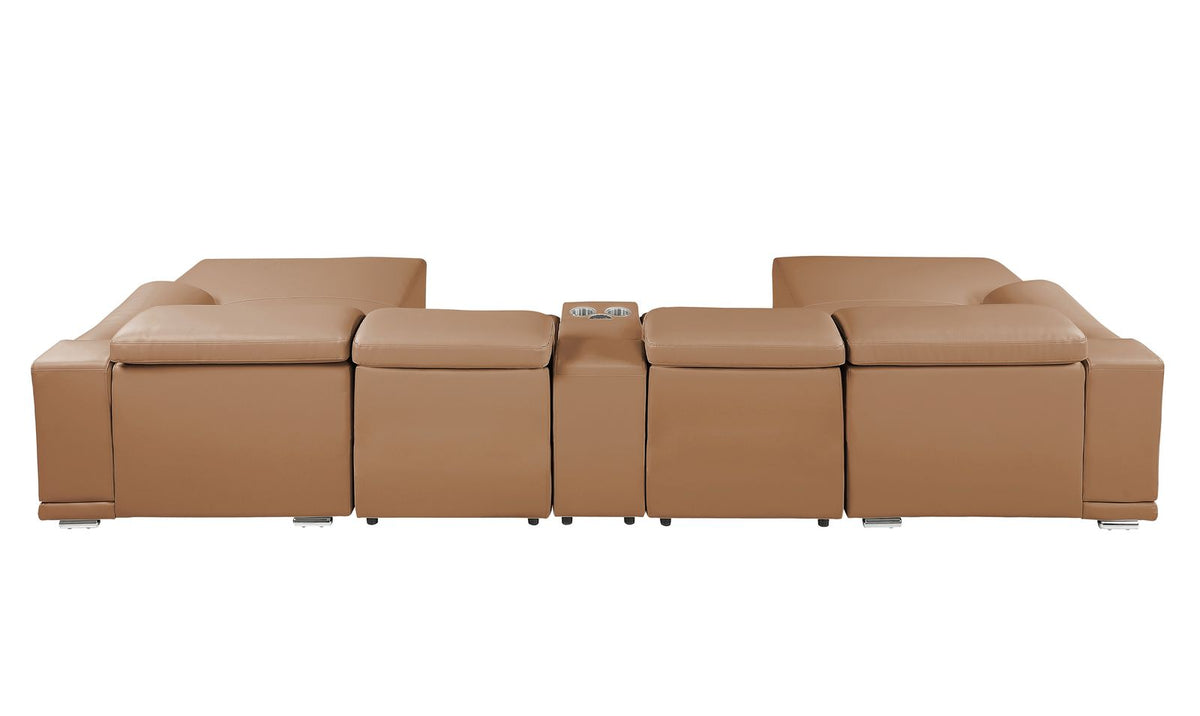 DivanItalia Cognac Italian Leather 5-Piece Sectional Sofa with Double Chaise – 9762CG-5PC-2CH