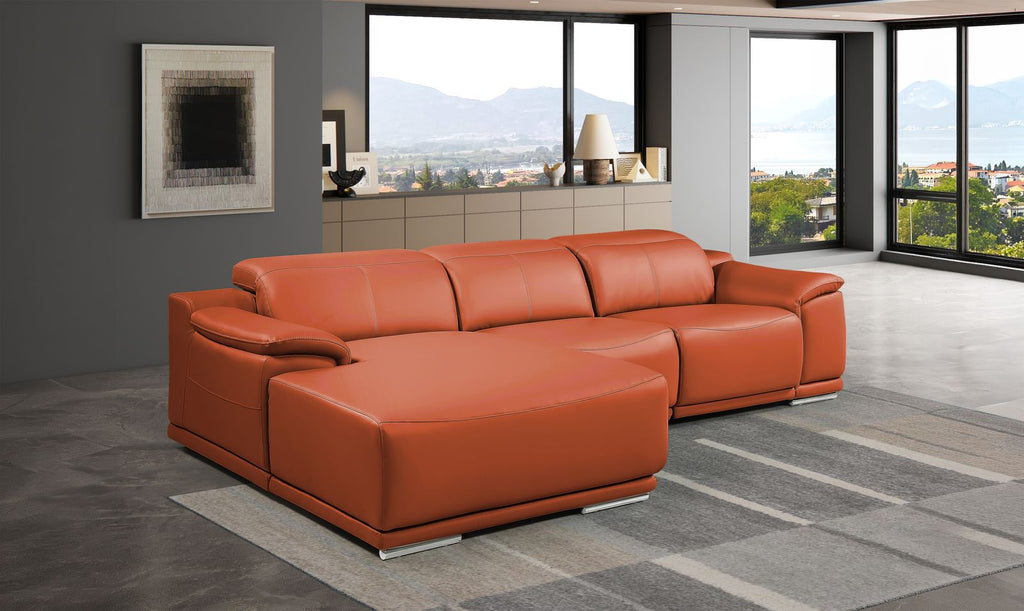 DivanItalia Camel Italian Leather 3-Piece Power Reclining Sectional with Chaise – 9762CM-3PC-CH