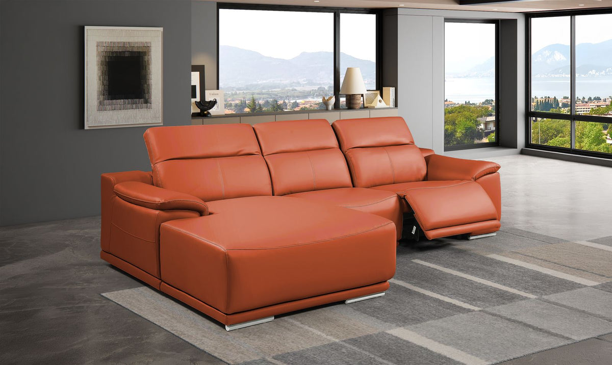 DivanItalia Camel Italian Leather 3-Piece Power Reclining Sectional with Chaise – 9762CM-3PC-CH