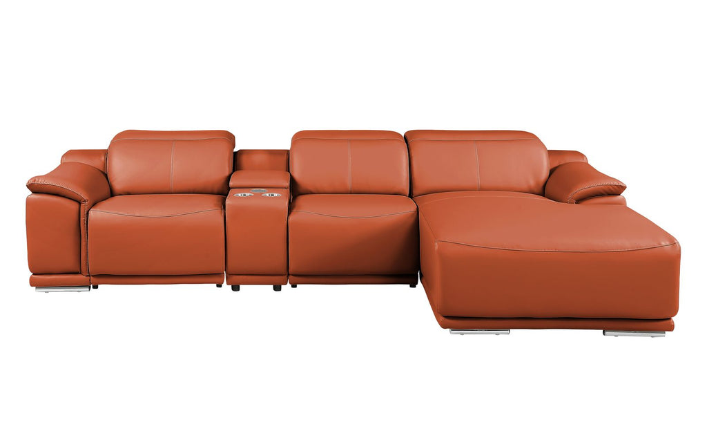 DivanItalia Camel Italian Leather 4-Piece Power Reclining Sectional with Chaise – 9762CM-4PC-CH