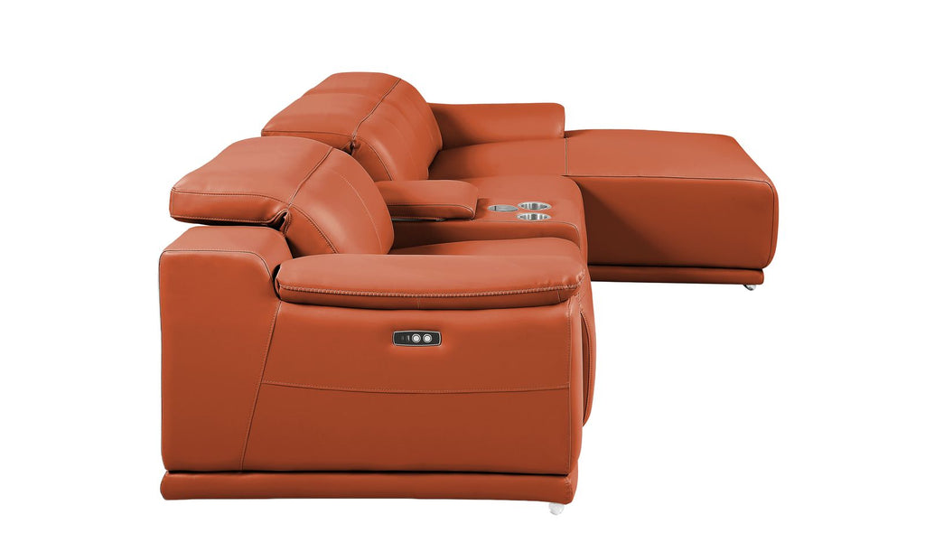 DivanItalia Camel Italian Leather 4-Piece Power Reclining Sectional with Chaise – 9762CM-4PC-CH