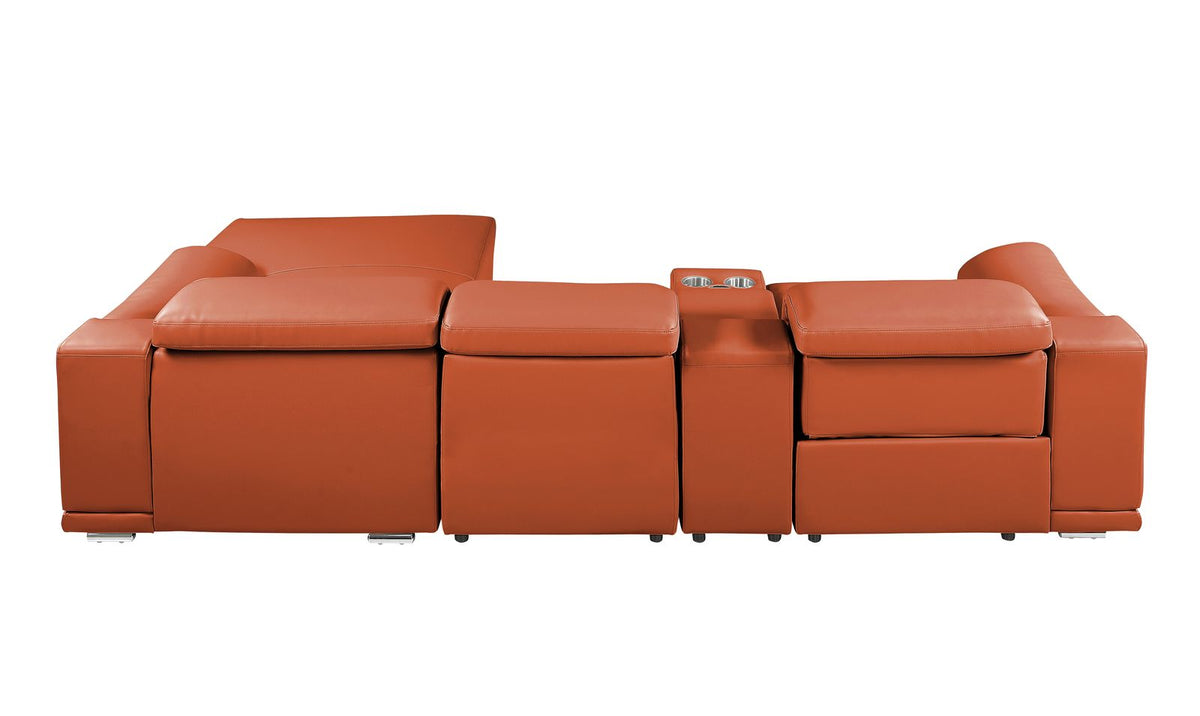 DivanItalia Camel Italian Leather 4-Piece Power Reclining Sectional with Chaise – 9762CM-4PC-CH