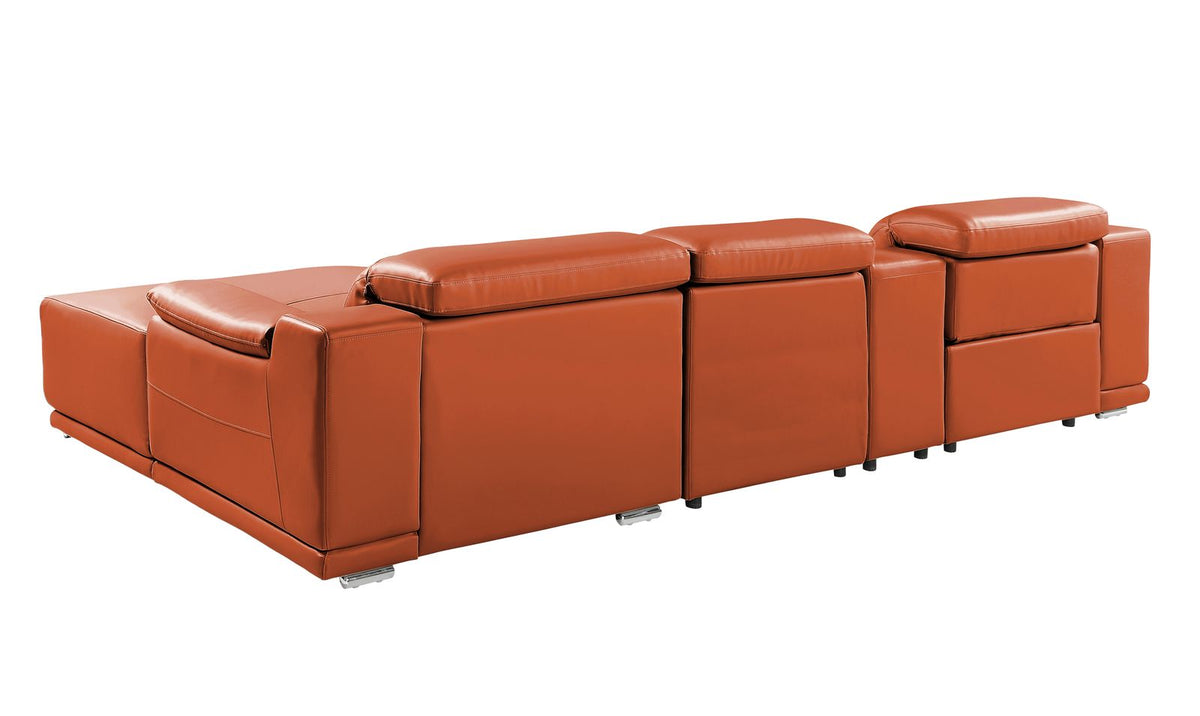 DivanItalia Camel Italian Leather 4-Piece Power Reclining Sectional with Chaise – 9762CM-4PC-CH