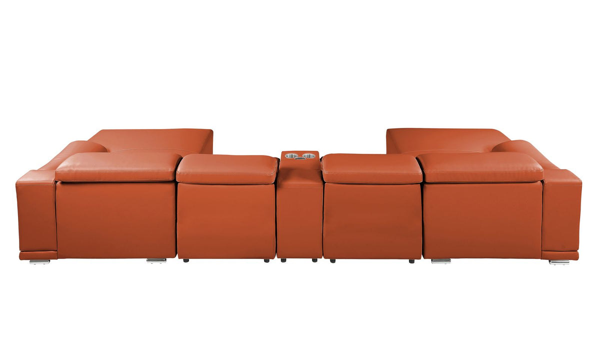 DivanItalia Camel Italian Leather 5-Piece Sectional Sofa with Double Chaise – 9762CM-5PC-2CH