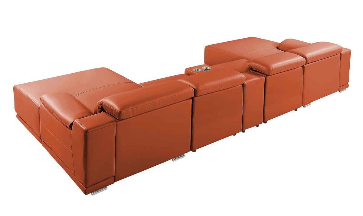 DivanItalia Camel Italian Leather 5-Piece Sectional Sofa with Double Chaise – 9762CM-5PC-2CH