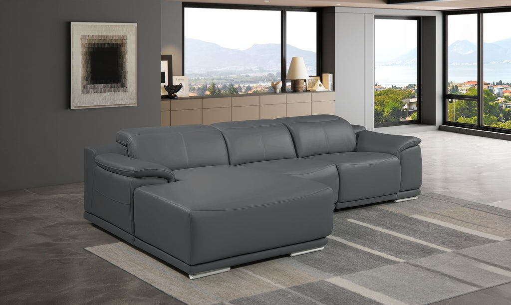 DivanItalia Dark Grey Italian Leather 3-Piece Power Reclining Sectional with Chaise – 9762DG-3PC-CH