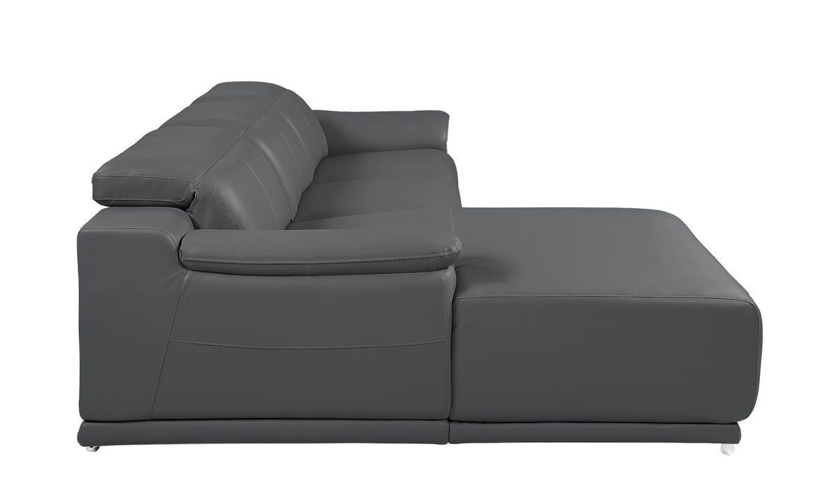 DivanItalia Dark Grey Italian Leather 3-Piece Power Reclining Sectional with Chaise – 9762DG-3PC-CH