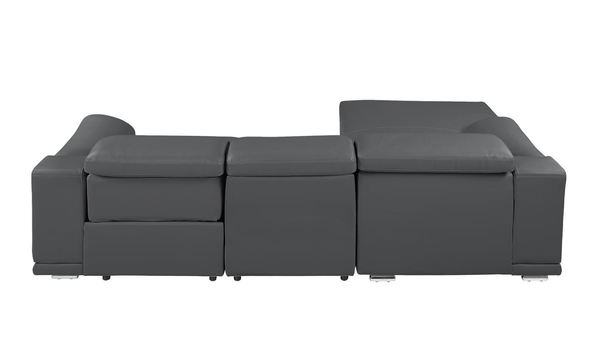 DivanItalia Dark Grey Italian Leather 3-Piece Power Reclining Sectional with Chaise – 9762DG-3PC-CH