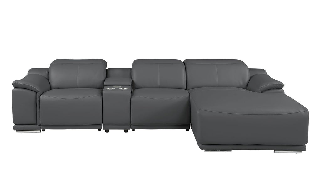 DivanItalia Dark Grey Italian Leather 4-Piece Power Reclining Sectional with Chaise – 9762DG-4PC-CH