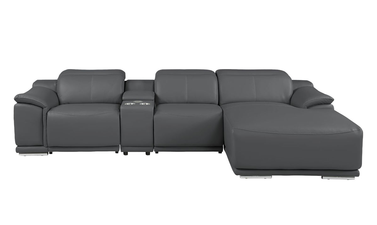 DivanItalia Dark Grey Italian Leather 4-Piece Power Reclining Sectional with Chaise – 9762DG-4PC-CH