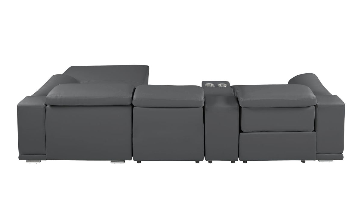 DivanItalia Dark Grey Italian Leather 4-Piece Power Reclining Sectional with Chaise – 9762DG-4PC-CH