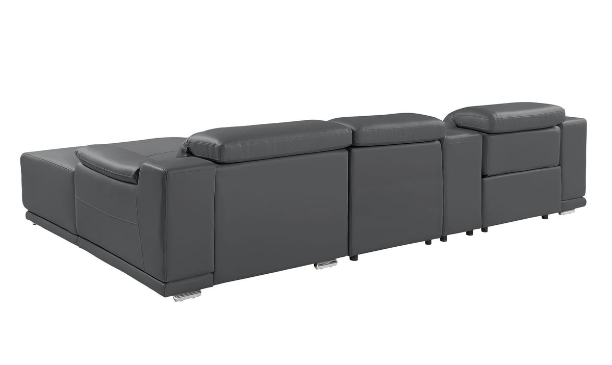 DivanItalia Dark Grey Italian Leather 4-Piece Power Reclining Sectional with Chaise – 9762DG-4PC-CH