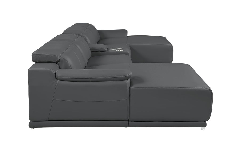 DivanItalia Dark Grey Italian Leather 5-Piece Sectional Sofa with Double Chaise – 9762DG-5PC-2CH