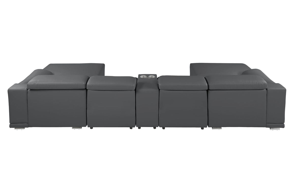 DivanItalia Dark Grey Italian Leather 5-Piece Sectional Sofa with Double Chaise – 9762DG-5PC-2CH
