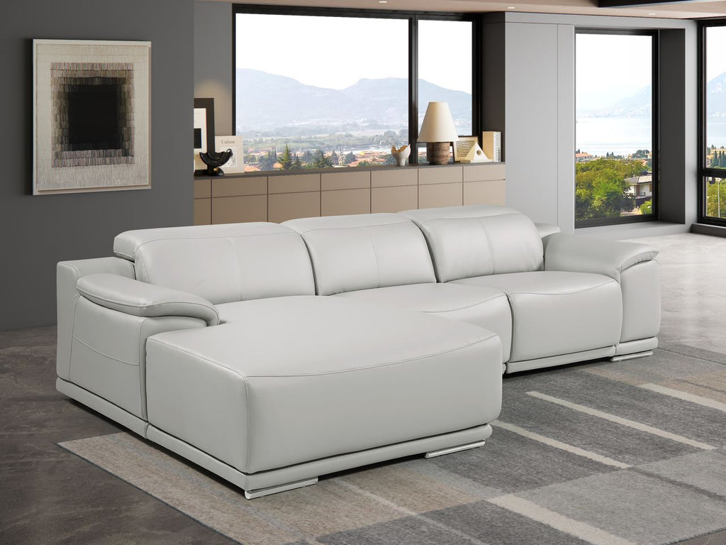 DivanItalia Light Grey Italian Leather 3-Piece Power Reclining Sectional with Chaise – 9762LG-3PC-CH