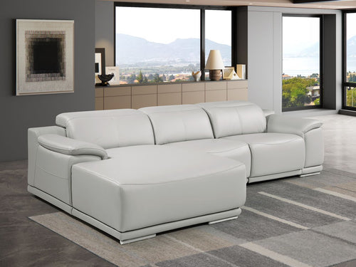 DivanItalia Light Grey Italian Leather 3-Piece Power Reclining Sectional with Chaise – 9762LG-3PC-CH