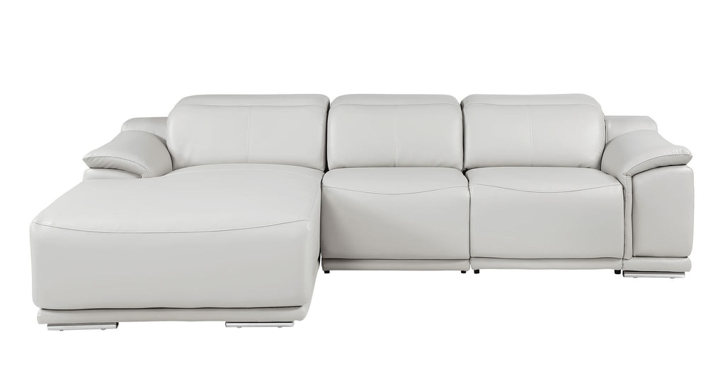 DivanItalia Light Grey Italian Leather 3-Piece Power Reclining Sectional with Chaise – 9762LG-3PC-CH