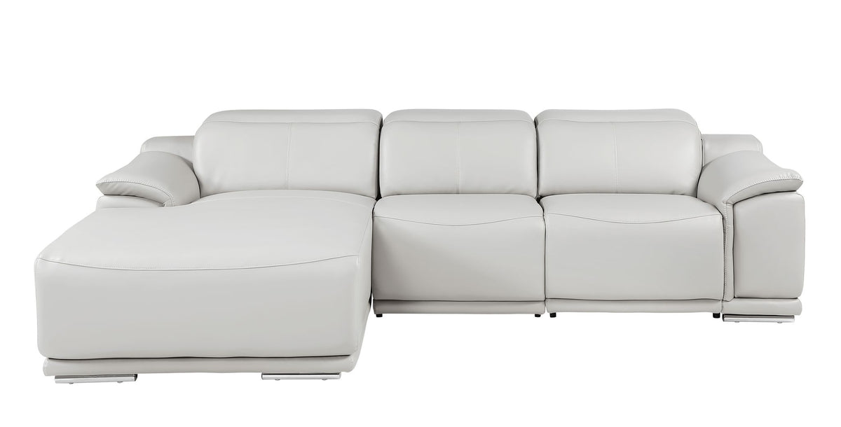 DivanItalia Light Grey Italian Leather 3-Piece Power Reclining Sectional with Chaise – 9762LG-3PC-CH
